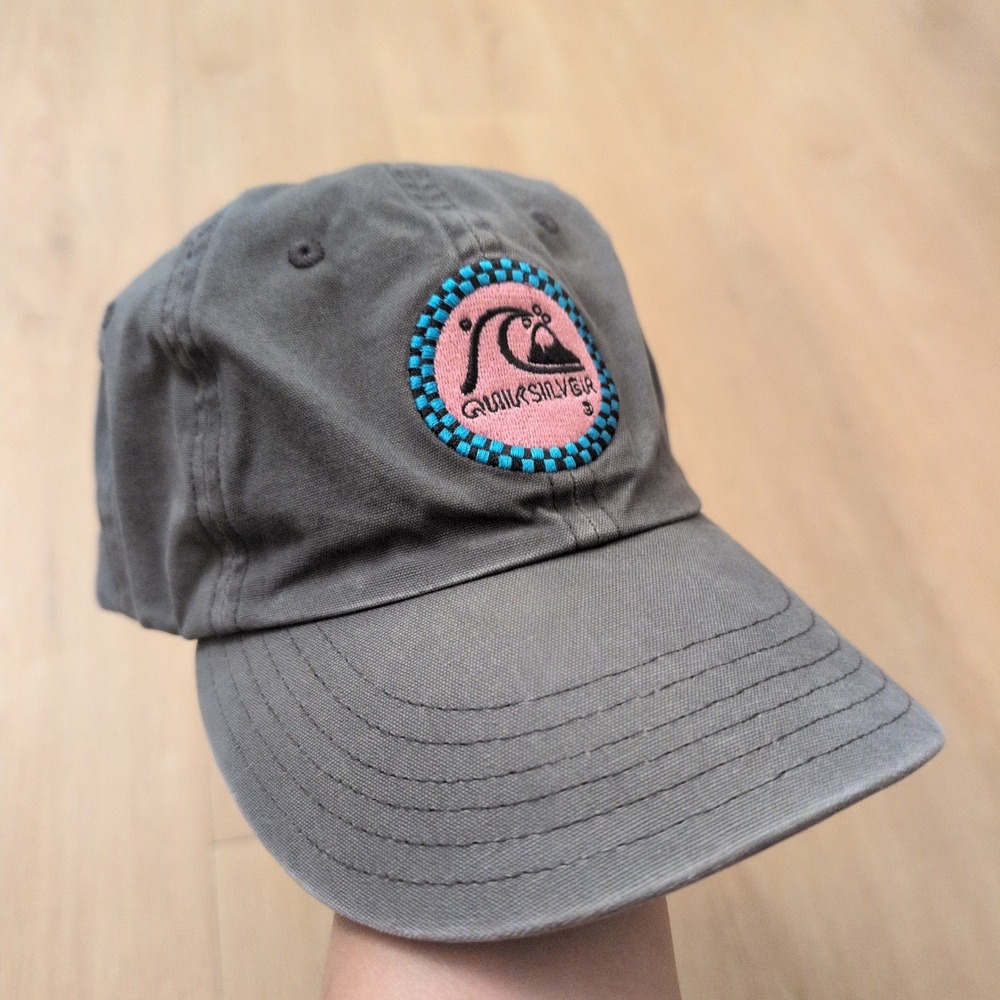 Y2K Quiksilver 50th Anniversary Snapback Hat Gray Pink Patch Logo Baseball Cap